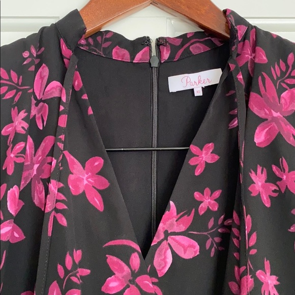 Parker black floral print dress in size XS. - Picture 3 of 6
